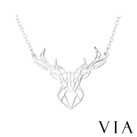 【VIA】白鋼項鍊 動物項鍊 鹿頭項鍊 縷空項鍊/動物系列 北歐風鹿頭縷空線條造型白鋼項鍊(鋼色)
