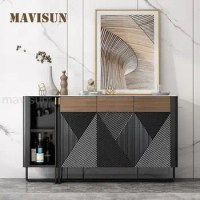 Black Sideboard For Dining Or Living Room Modern Home Furniture Rock Slab Table Top Cupboard Solid Wood Hallway Storage Cabinet