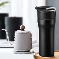 【PO:Selected】丹麥DIY手沖咖啡二件組(手沖咖啡壺-灰/法壓保溫咖啡杯16oz-黑)