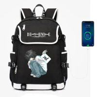 Anime Death Note L Yagami Light Backpack USB Rucksack Travel Bag Men Teens Shoulder Laptap Bags Student Bookbag Black