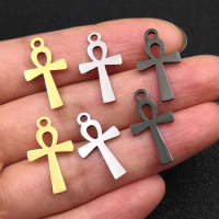 10pcs/lot Gold Black Egypt Ankha Cross Charms Stainless Steel Mirror Effect Egyptian Crosses of Life for DIY Earring Necklace