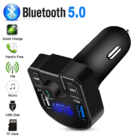Car Dual USB Fast Charger FM Transmitter Bluetooth 5.0 Handsfree Car Kit Audio Modulator MP3 Player Audio Receiver