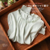 Silk, mulberry Spring Autumn Lady Clothes Fashion mulberry Silk Mulberry Silk Top for Women 2024 Spring New Fashion