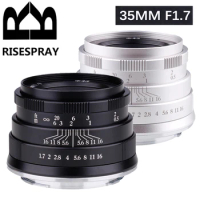 RISESPRAY 35mm F1.7 Large Aperture Manual Focus Mirrorless Camera Portrait Lens For Canon Sony Fuji Macro4/3 Lens