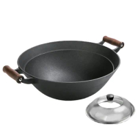 Pointed Bottom Cast Iron Pot Old Fashioned Wok Household Binaural Large Wok Uncoated Deepening Chinese Style Frying Pan