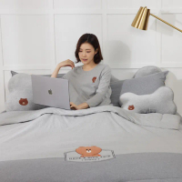 【YVONNE 以旺傢飾】100%美國棉四季被-熊大旅行 迷霧灰 LINE FRIENDS(單人 純棉 棉被 水洗)