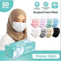 Masker Hijab 3ply Orie+ Headloop Surgical isi 50 pcs