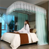U Type Rail Mosquito Net Bedroom Decor Palace Lace Bed Canopy for Girls Room with Aluminium Alloy Frame Single King Size