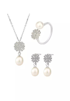 Lara Silver Snowflake Pearl Jewelry Set