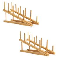 2 PCS Wooden Dish Rack Bamboo Plate Rack Stand Pot Lid Holder, Dish Drying Rack Kitchen Cabinet Organizer for Dish Plate