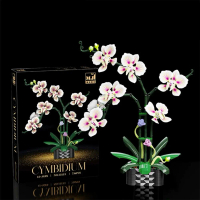 New Year Gift Creative Orchid Building Blocks Set Home Desk Plant Decoration Unique Flower Building 