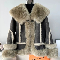 2023 Winter New Fur Coat for Women's Reduced Age Haining Rabbit Fur and Fur Integrated Coat with Tuscany Wool Collar