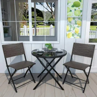 Pieces of outdoor patio bistro set, wicker patio furniture set for garden, backyard with folding patio round table and chairs