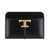 【TOD’S】TOD’S T Timeless經典LOGO復古T字小牛皮2卡卡片夾(黑)