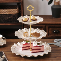 歐式鏤空陶瓷三層點心架子英式下午茶點心蛋糕盤創意甜品水果托盤