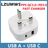 PD3.0+QC3.0 20W UK Plug USB A TYPE C Fast Charger For Xiaomi 12 Samsung Mobile Phones Iphone12 13 14 Pro iPad Huawei 3 Pin