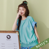 betty’s貝蒂思　落肩撞色圓領上衣t(藍綠)