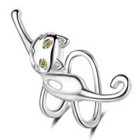 【Jpqueen】玩耍可愛貓咪鑲鋯鑽夾式耳環(白金色)