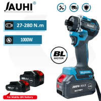 JAUHI 280N.m Brushless Cordless Screwdriver 1000W Original Rechargeable 20+1 Gear for Makita 18v Lithium Battery Power Tools