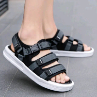ZevaShoes Sandal Gunung Strap Velcro Sendal Pria Wanita Putih Abu