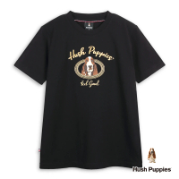 【Hush Puppies】男裝 上衣 立體草寫英文刺繡圖騰狗上衣(黑色 / 53110105)