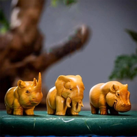 崖柏木雕三寶擺件實木雕刻客廳辦公室桌面裝飾品河馬大象犀牛文玩