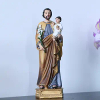 Saint Joseph and Child Jesus Figure on Base 8" H Resin Colored Religious Statue