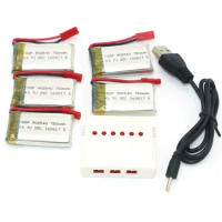 6 in 1 Lipo Battery Charger 3 JST Port + 5Pcs 3.7V 750mah 25C Lipo Battery For MJX X400 X800 X300C Rc Quadcopter