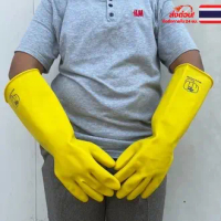 【ของแท้ 100%】 ✩ถุงมือยางพารา เกรดA สีเหลือง ยาว 16\ ยาวถึงศอก ใส่สบาย กันสารเคมี น้ำมัน มาตรฐานส่งออ