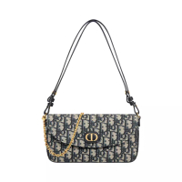 Christian Dior 30 Montaigne D-Vine Pouch with Chain Oblique Jacquard Blue