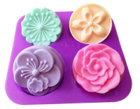 心動小羊^^日本櫻花、梅花四孔月餅模4孔4連皂模矽膠手工皂模布丁巧克力香皂模具