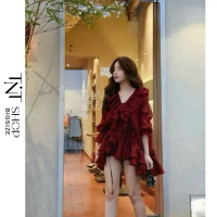 VÁY BABYDOLL BIGSIZE CỔ V RÚT EO VIỀN BÈO  [TNT SHOP BIGSIZE 60KG 90KG]