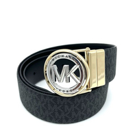 MICHAEL KORS 經典滿版老花皮帶 腰帶 黑灰色PVC/黑色皮革 M58687 MK(現貨)▶指定Outlet商品5折起☆現貨