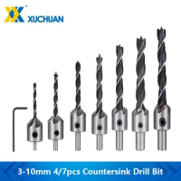 HSS Countersink Drill Bit Set 4/7pcs 3-10mm Screw Hole Drill Set Chamfer Reamer For Woodworking Drill Power Tools