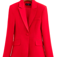 Yitimuceng Red Formal Blazer for Women Autumn Winter 2023 New Fashion Office Ladies Long Sleeve Single Button Black Jacket Coats