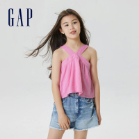 【GAP】女童裝 輕薄一字領吊帶上衣-芭比粉色(664327)