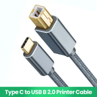 USB C to USB B 2.0 Printer Cable Braided Printer Scanner Laptop Computer High Speed for Epson HP Brother Huawei Xiaomi