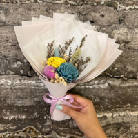【A-ONE 匯旺】畢業玫瑰花束 黃色永生花束 通草索拉花 乾燥花束 花束