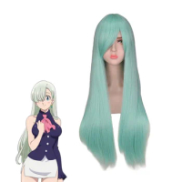 Anime The Seven Deadly Sins Elizabeth Liones Cosplay Wigs Long Light Green Straight Heat Resistant Synthetic Hair Wig + Wig Cap