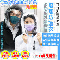 可拆面罩機能隔離防護衣 防疫外套 防飛沫 防灰塵 【防疫必備】 防護服 隔離衣 防護外套 面罩外套-幼童 兒童 成