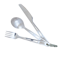 【Vargo】Titanium Spoon &amp; Fork &amp; Knife Set 純鈦餐具湯叉刀三件組 鈦金色 #T202