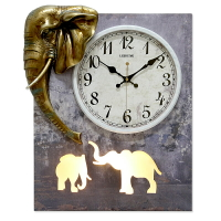 麗盛歐式大號大象裝飾靜音壁掛鐘客廳臥室過道夜燈時鐘表電表箱表