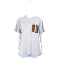 BURBERRY Check 格紋口袋棉質短袖TEE T恤(女款/灰色)