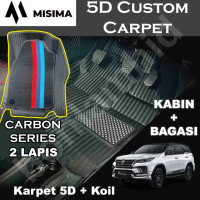 Karpet 5D NEW FORTUNER 2016-2025 Misima CARBON 5D Custom Carpet 3 Baris + Bagasi