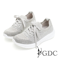 【GDC】輕奢綁帶滿版水鑽舒適軟底休閒鞋-灰色(326190-15)
