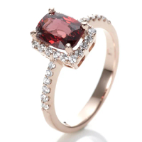 【DOLLY】1.50克拉 天然艷紅尖晶石18K玫瑰金鑽石戒指(002)