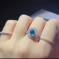 【勝弘珠寶】多明尼加藍琥珀花盛開戒指-6MM