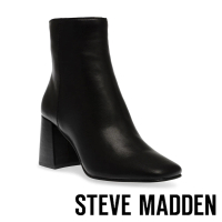 【STEVE MADDEN】RESTORE 素面粗跟皮革短靴(黑色)