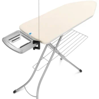 Brabantia Size C Ironing Board (49 x 18in) 7 Height Options, Solid Steam Iron Rest Holder &amp; Linen Rack &amp; Cord Holder (Ecru) Non-