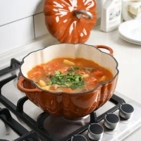 Pumpkin Enamel Cast Iron Pot Induction Cooker Open Fire Universal Braising Pot Kitchen Cookware Orange Enamel Stew Pots